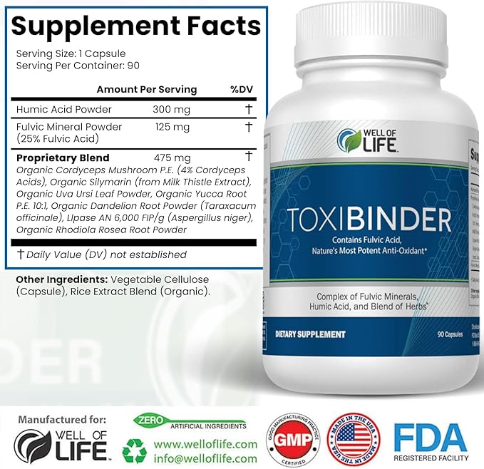Well of Life Revitalize with Our Detox &amp Repair Complex ToxiBinder 90Vcap Vegan Non-GMO Blend of Humic &amp Fulvic Acids for Enhanced Energy Better Gut &amp Joint Health Hydration and Superi