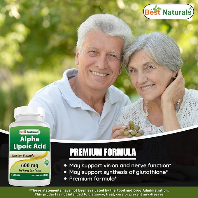 Best Naturals Alpha Lipoic Acid 600 mg 60 Capsules - ALA Powerful Antioxidant (60 Count (Pack of 2))