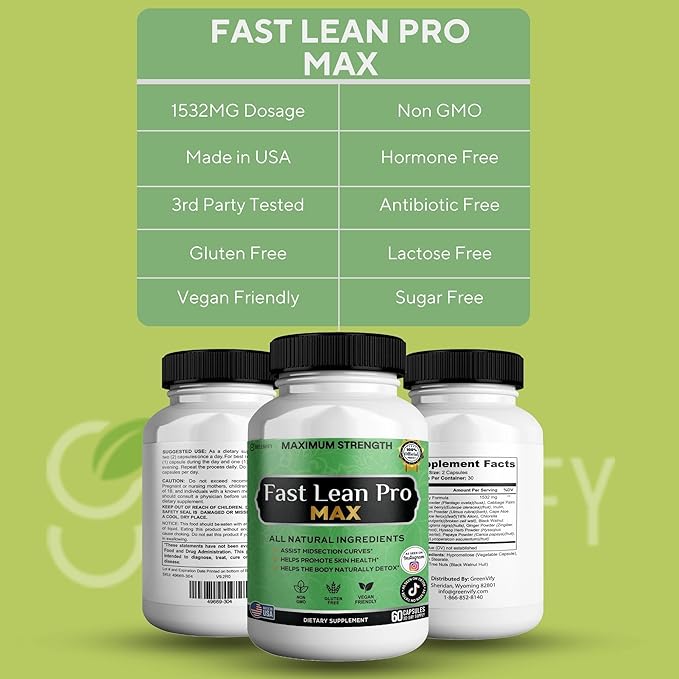 Fast Lean Pro Max Natural Dietary Supplement 60 Capsules 30-Day Supply All Natural Ingredients Vegan Friendly (1)