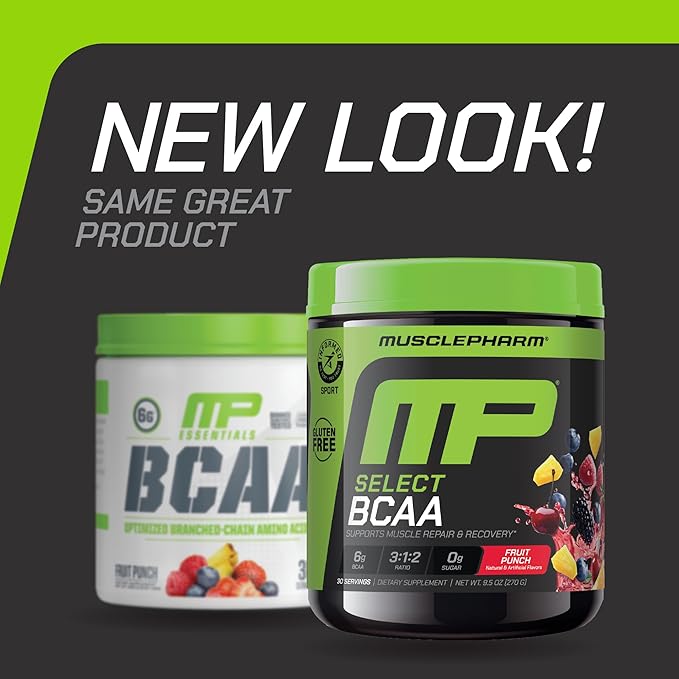 MusclePharm Essentials BCAA Powder Fruit Punch Flavor &amp L-Glutamine Powder Supplement for Post Workout Muscle Recovery &amp Energy