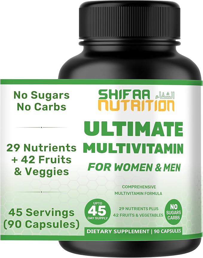 SHIFAA NUTRITION Halal Vitamins Multivitamin for Women &amp Men – Comprehensive Support for Heart Brain Eye &amp Immune Health – Gluten Dairy &amp Egg Free Mens Vitamins Multivitamin (45 Day Su