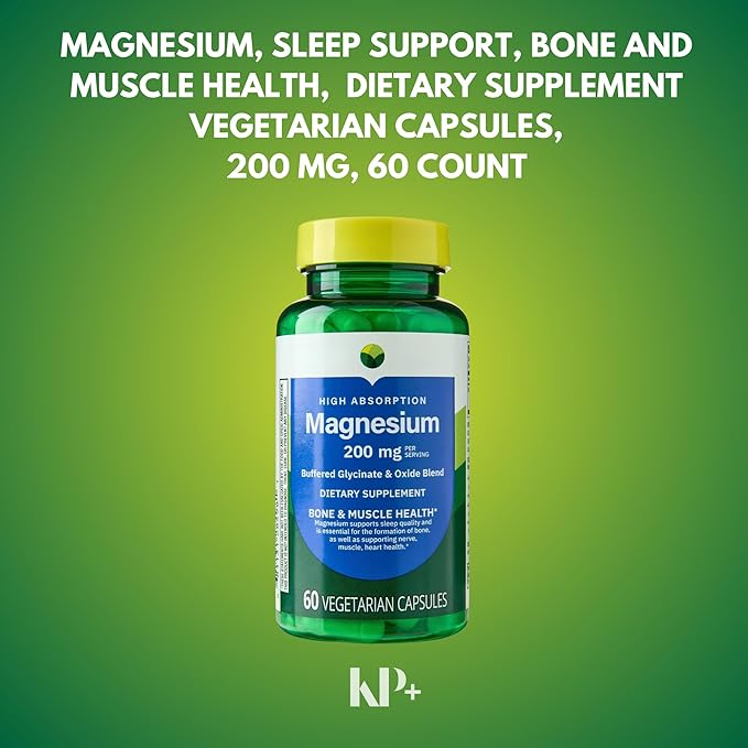 KP+ Magnesium 200 mg | Sleep Support | Bone &amp Muscle Health | 60 Vegetarian Capsules | Pack of 2