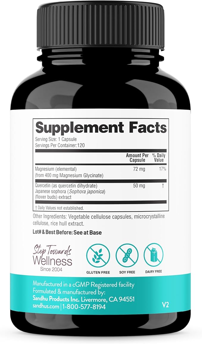 Sandhu's Magnesium Glycinate with Quercetin &amp Sleep Support Capsules | Supports Quality &amp Restful Sleep | for Men &amp Women