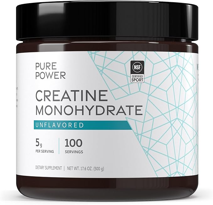 Dr. Mercola Pure Power Creatine Monohydrate - Supports Strength &amp Performance - Unflavored - NSF Certified - Quick-Dissolving Powder - 17.60 oz - 100 Servings