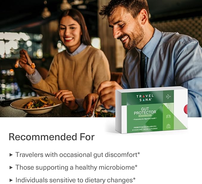 Travel Probiotics for Digestive Health Immune Support &amp Occasional Traveler’s Diarrhea | Probiotics for Gut Health | Travel Essentials Supplement | Gut Protector | 30 Vegan Caps