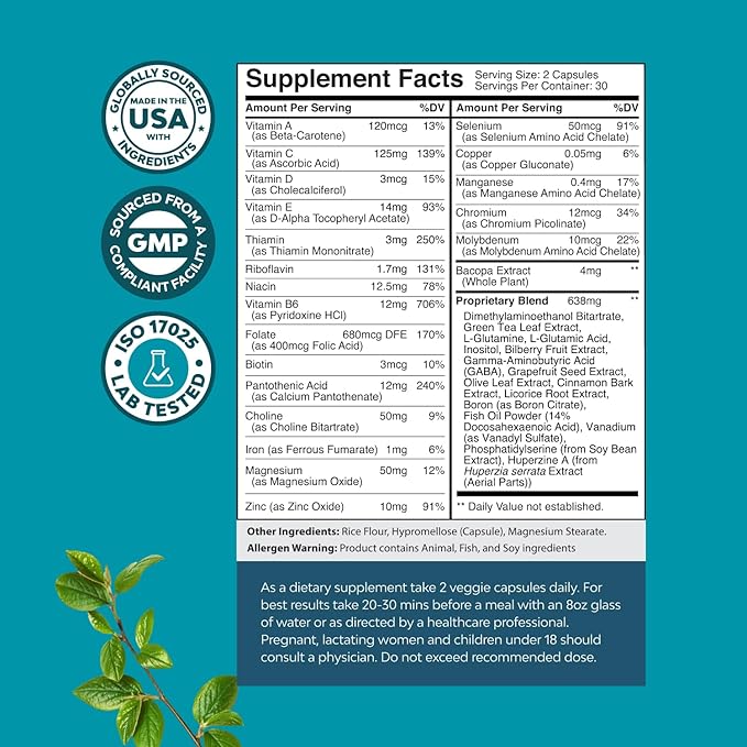 Bundle of Nootropic Brain Supplement - Mental Health &amp Clarity with VIT A B6 Riboflavin Niacin Thiamin Folate and Sam-E 200mg Mood Support Supplement - S-Adenosyl Methionine for Natural Relaxing M