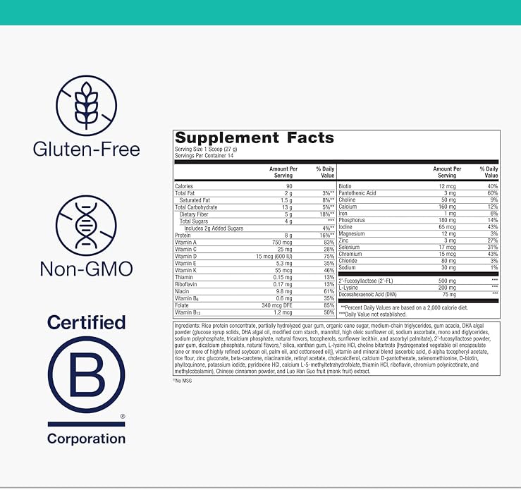 Metagenics MetaKids Nutrition Powder - Kids Multivitamin Powder with Prebiotics DHA Protein &amp Amino Acids* - Complete Protein - Non‑GMO Gluten‑Free
