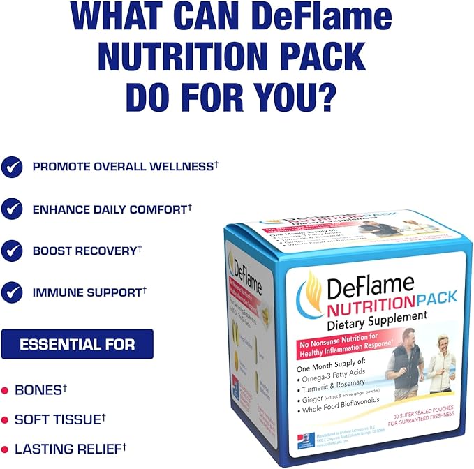 DeFlame Tendon and Ligament Supplements - Clinically Formulated Joint Support Supplement Vitamin Packs for Women and Men for Enhanced Mobility and Comfort Support - Made in the USA - 1 Month Supply