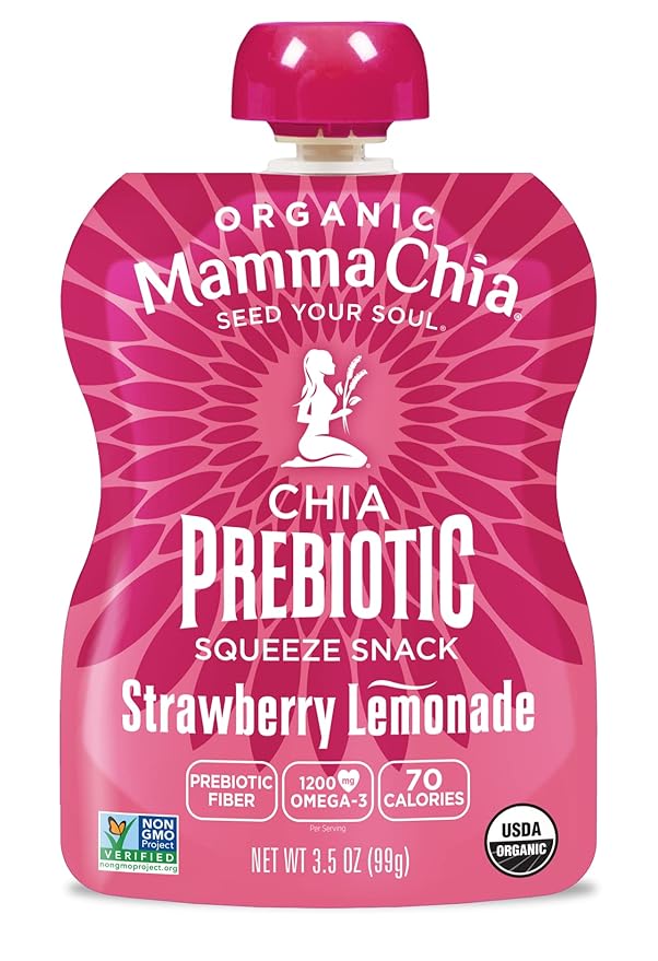 Mamma Chia Strawberry Lemonade Organic Prebiotic Squeeze Snack Non GMO No Added Sugar 14 Ounces (Pack Of 6)