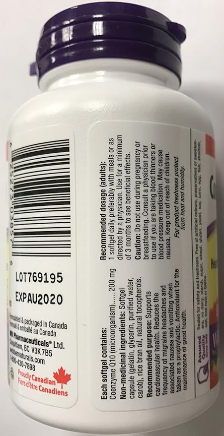 Webber Naturals Coenzyme Q10 200 mg 60 softgels Bonus Size