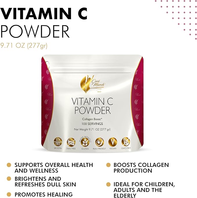 Cocó March N.M.D Vitamin C Powder 1000 mg – Immune Support Supplement with Zinc Bromelain Quercetin &amp L-Lysine Supports Collagen Production Vegan Gluten &amp Dairy Free Keto Friendly 10 oz