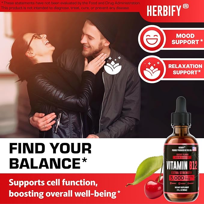HERBIFY Vitamin B12 Methylated Multivitamin Energy Supplements for Women &amp Men - Liquid B12 Vitamins 5000 Mcg Methylcobalamin - Energy Support and Immune Health Liquid Vitamin - 30 Days Supply - 2