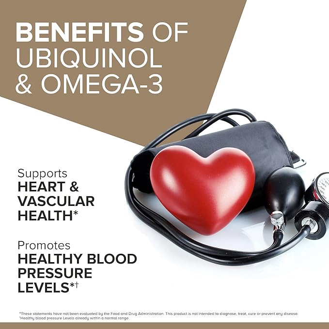 Qunol Plus Ubiquinol Coq10 200mg with Omega 3 250mg Extra Strength Antioxidant (Bovine Version) 90 Count
