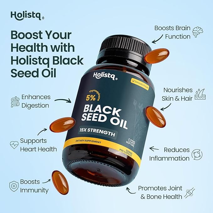 Black Seed Oil Organic Cold Pressed Capsules | 5% Thymoquinone | Non-GMO &amp Vegan | Nigella Sativa Black Cumin Seed Oil Omega 3 6 9 Adult Wellness Support - 120 Softgels 2 Months Supply
