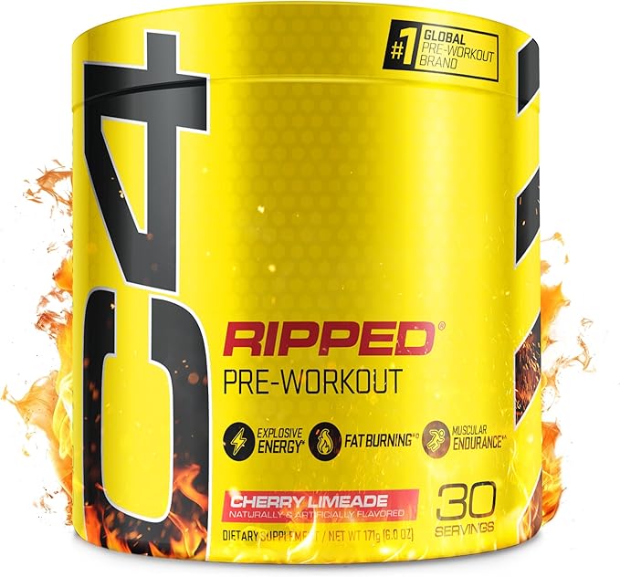 C4 Ripped Pre Workout Powder for Energy Beta Alanine Zero Sugar Energy Supplement Preworkout for Men &amp Women - 150mg Caffeine + Creatine-Free - Cherry Limeade - 30 Servings