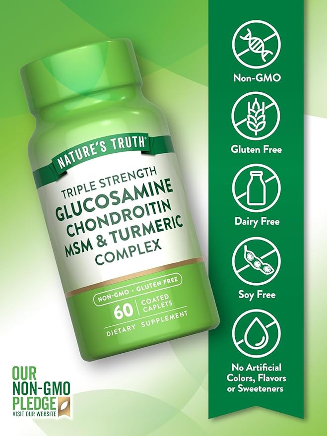 Nature's Truth Triple Strength Glucosamine Chondroitin MSM Complex Dietary Supplement - 60 Coated Caplets Pack of 6
