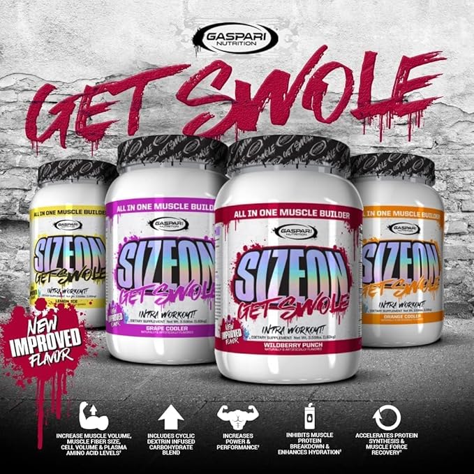 Gaspari Nutrition SizeOn The Ultimate Hybrid Intra-Workout Amino Acid &amp Creatine Formula Increased Muscle Volume &amp Muscle Recovery (Grape Cooler)