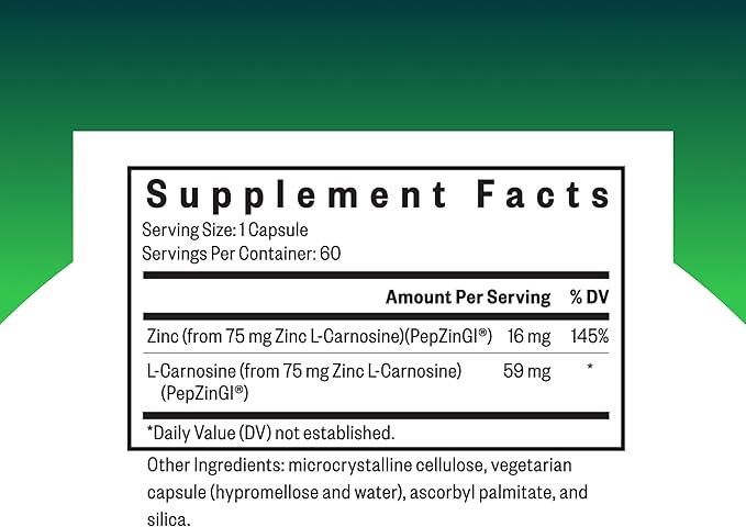 Seeking Health Zinc Carnosine - Digestive Health &amp Immune System Support Supplement - Zinc L-Carnosine Capsules for Antioxidant Support - 60 Capsules