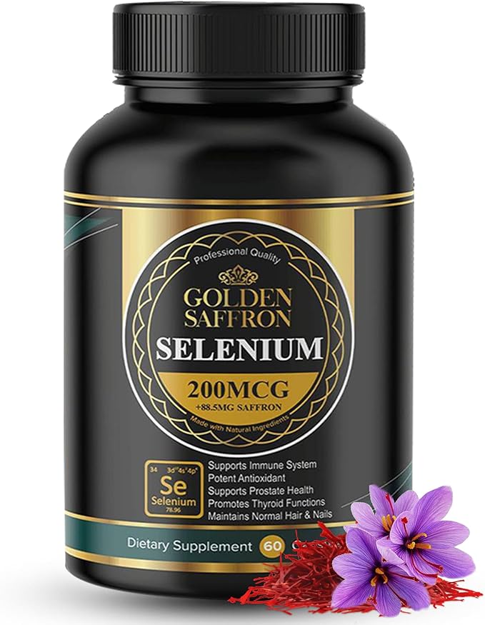 Golden Saffron Selenium (200mcg Selenium &amp 88.5 mg Saffron Extract) - to Support Overall Health Non-GMO Gluten Free Dairy Free with Unique and Advanced Formula – Made in USA &amp Tasteless.