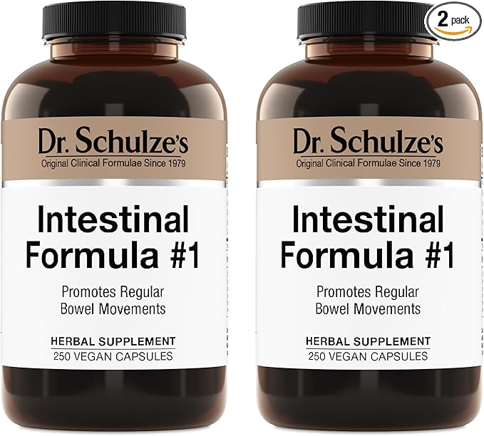 Dr. Schulze's Intestinal Formula #1 - Bowel Movement Supplement for Colon Health Support - Bloating &amp Constipation Aid - Intestinal Cleanse - All-Natural - Plant-Based - Vegan - 250 Count - 2 Pack