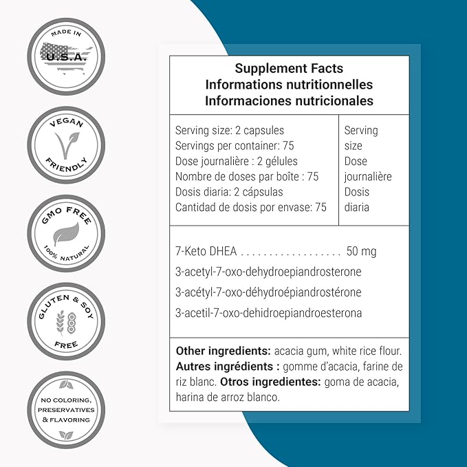 Supersmart - 7-Keto DHEA Supplement 25 mg - Natural DHEA Metabolite | Non-GMO &amp Gluten Free - 150 Vegetarian Capsules