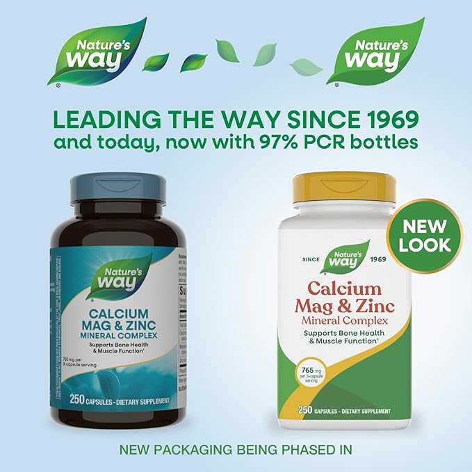 Nature's Way Calcium Magnesium &amp Zinc Mineral Complex Supports Bone Health &amp Muscle Function* Immune Support* 250 Capsules (Packaging May Vary)