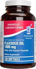 Cold Pressed Organic Flaxseed Oil 1000mg Softgels - Non GMO Organic Flax Seed Oil Rich in Naturally Occurring Omega 3 6 9 for Full Body Benefits - Fish Free Omega 3 Supplement (180 Softgels)