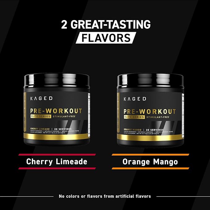Kaged Pre Workout Elite Stim Free Powder | Cherry Limeade | Creatine Beta Alanine L-Citrulline | No Caffeine | 20 Servings