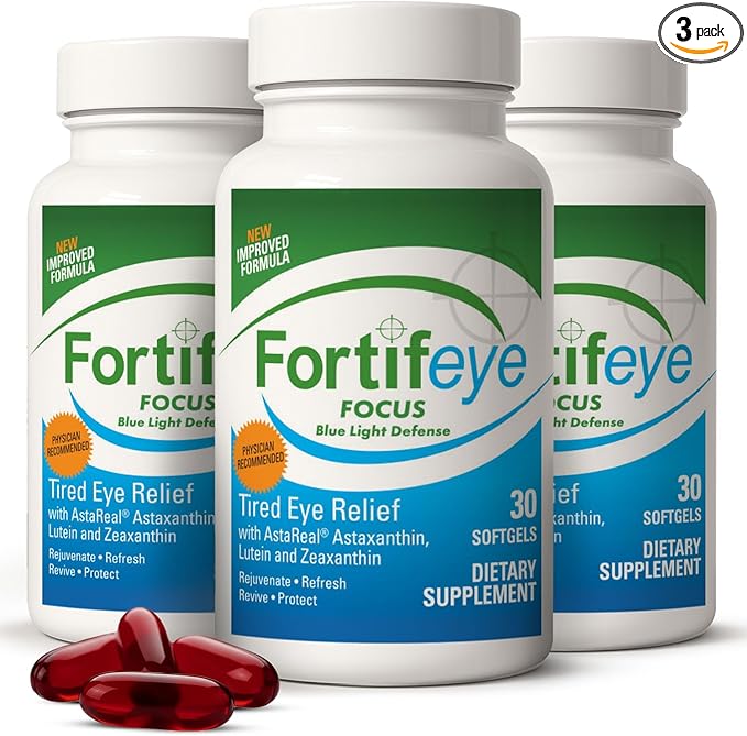 Fortifeye Focus Eye Care Supplement 90 Softgel Capsules - Triple Carotenoid Including Astaxanthin Lutein and Zeaxanthin Supplements Eye Vitamins