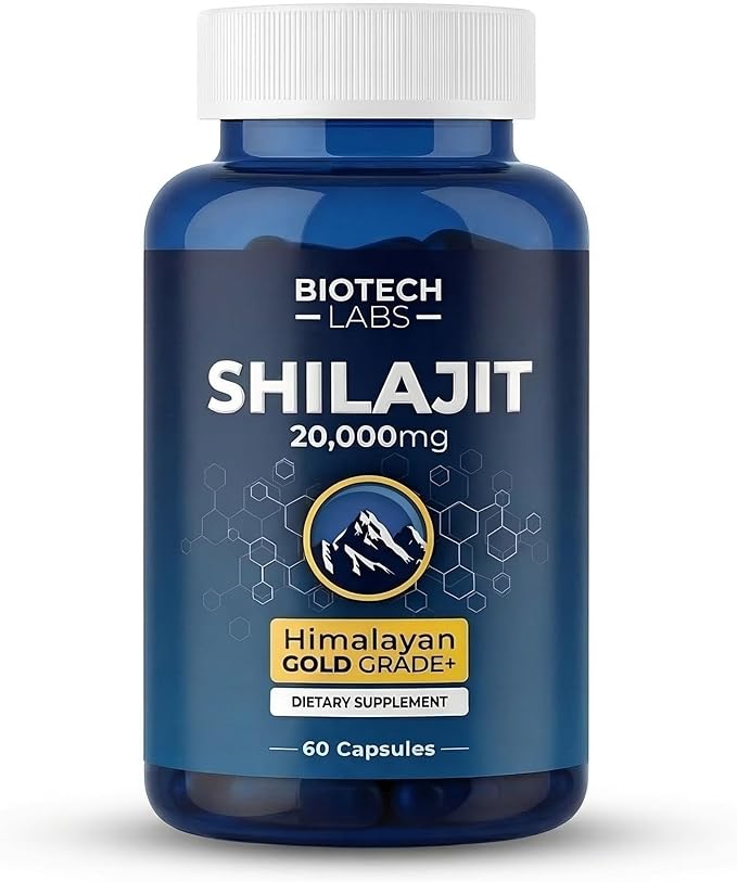 Biotech Labs Shilajit 20000mg – Gold Grade Himalayan Extract | High Fulvic Acid 85+ Trace Minerals | Energy Vitality &amp Testosterone Support | Men’s Wellness &amp Performance | 60 Capsules