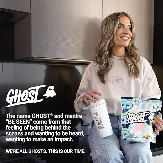 GHOST Glow Sticks: Beauty and Detox Supplement - 30 On-The-Go Stick Packs Mango Margarita - Hyaluronic Acid Biotin &amp L-Theanine for Skin-Boosting Support - Sugar Free Gluten Free