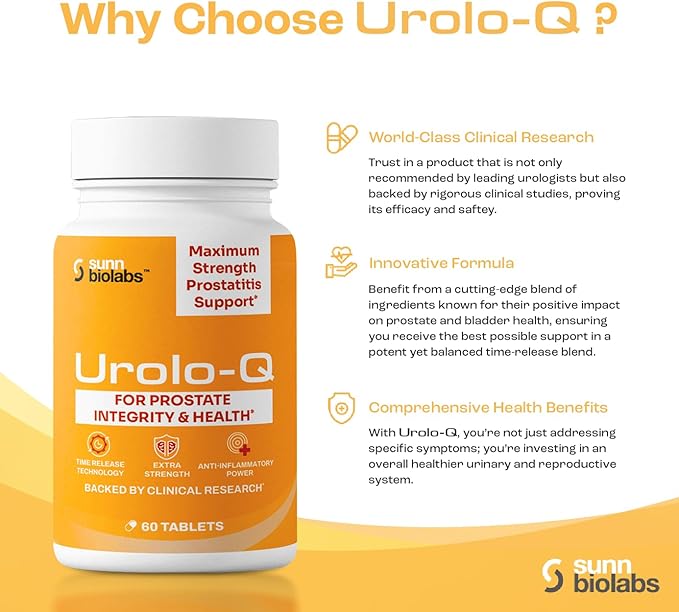Urolo-Q Extra-Strength Prostate Support for Chronic Prostatitis CPPS Maximum Strength Effective Prostate Health Supplements for Men Advanced Time Release Formula with Added Pollen Extract. (3)