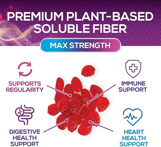 Fiber Gummies For Adults - Daily 3X Strength Soulable Fiber 4g Per Serving Gummy Supplement Prebiotic Gummy Digestive Health Support - Plant Based Fiber Regularity &amp Digestion Support - 120 Gummi