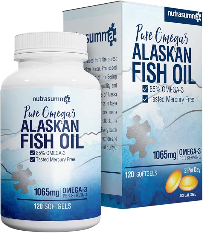 Nutrasumma High Purified Omega 3 Supplement Wild Alaskan Fish Oil Burpless &amp No Fishy Taste 650mg EPA &amp270mg DHA of 1250mg Fish Oil softgels Gluten Free Heart Brain&amp Immune Support 60