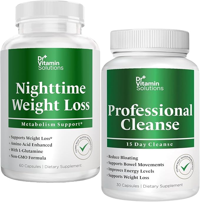 DR VITAMIN SOLUTIONS Nighttime Fat Burner &amp 15 Day Cleanse for Bloating &amp Weight Loss Bundle 90 Caps