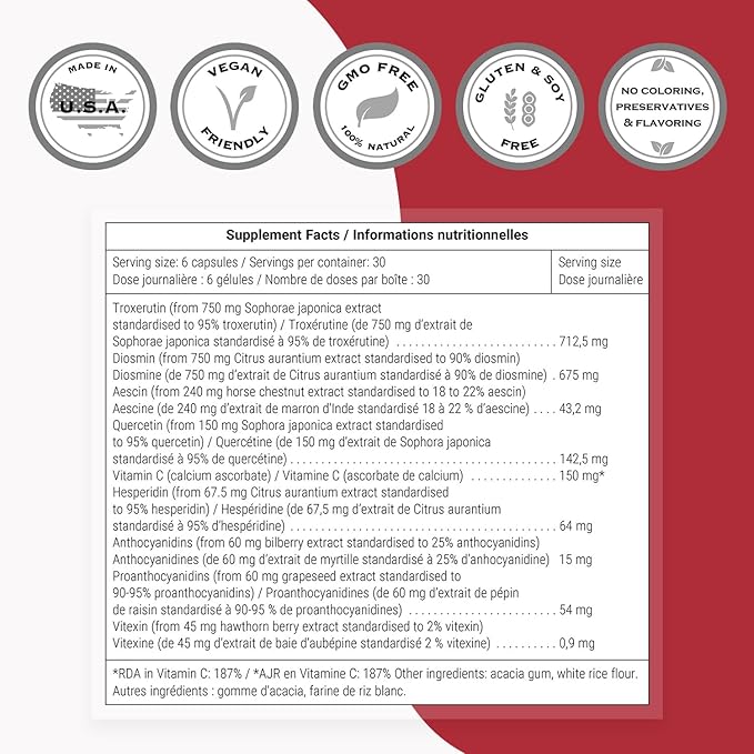Supersmart - VeinoMax (Advanced Complex) - with Diosmin Hesperidin Horse Chestnut Vitexin - Veins Supplement | Non-GMO &amp Gluten Free - 180 Vegetarian Capsules