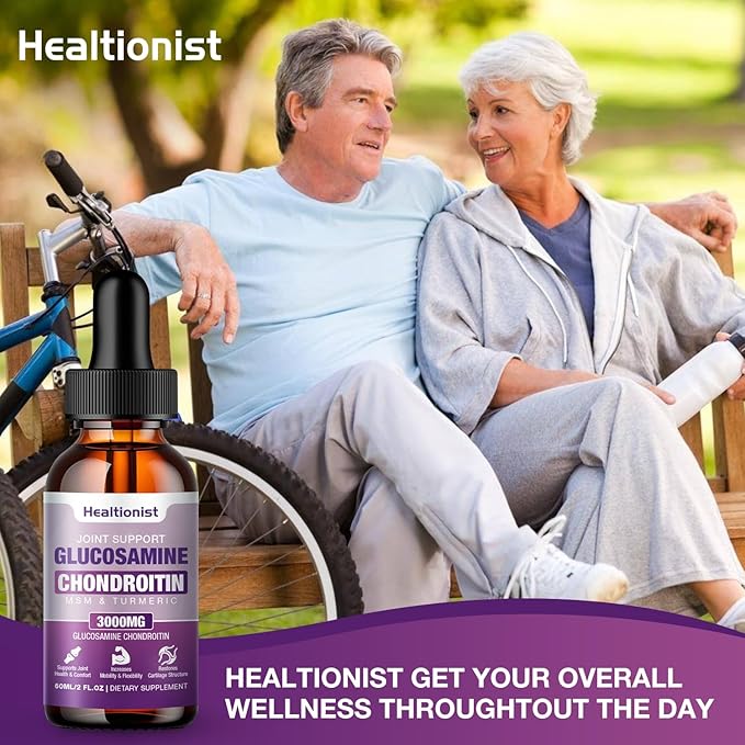 2 Pack Glucosamine Chondroitin MSM Liquid Drops Extra Strength Joint Support Supplement for Adults Men &amp Women Quercetin Boswelia Bromelain Antioxidant Immune Support (4 Fl oz)