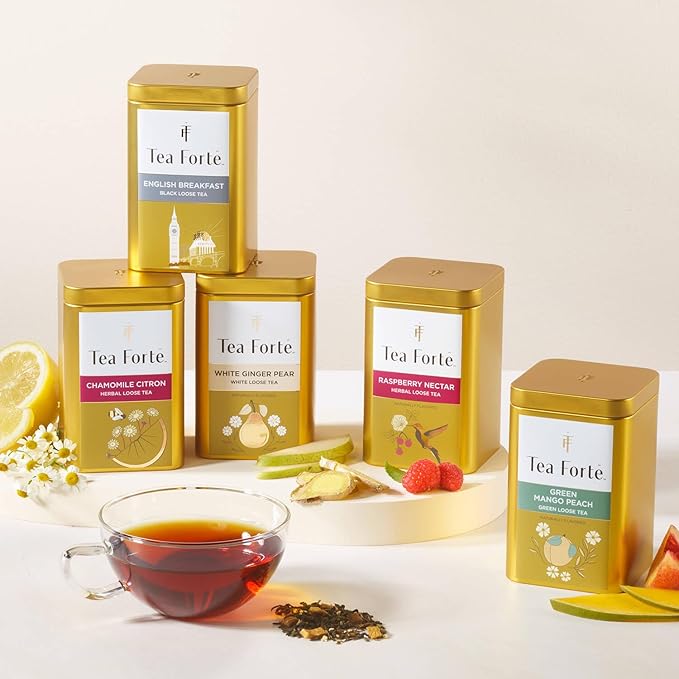 Tea Forte Apricot Amaretto Premium Loose Leaf Caffeine-Free Herbal Tea Blend Canister Makes 35-50 Cups