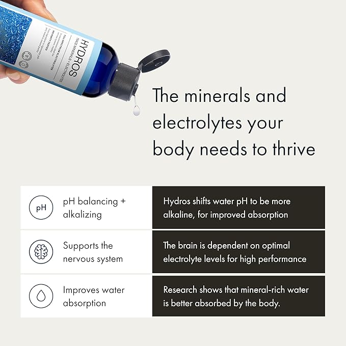 Synchro - Hydros Trace Mineral Drops with Electrolytes Mineral-Rich Water Drop for Electrolyte Water Hydrating Electrolyte Drops for Nervous System Support Mineral Drops for Drinking Water 8 fl oz