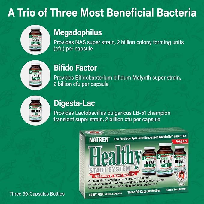 Natren Healthy Start System Dairy Free Probiotic Supplement System for Improved Digestion 30 Capsules (Pack of 3)