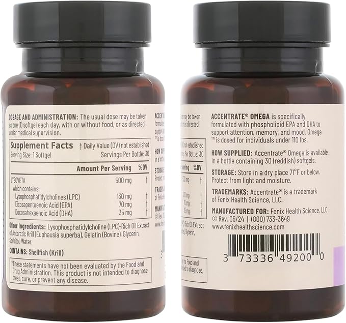 Omega w/LYSOVETA LPC | EPA &amp DHA Supplements for Brain Health | Focus Attention Memory &amp Mood | 6X Higher Absorption Than Fish Oil | Omega-3 Fatty Acid Supplements | Highest Potency LPC-DHA