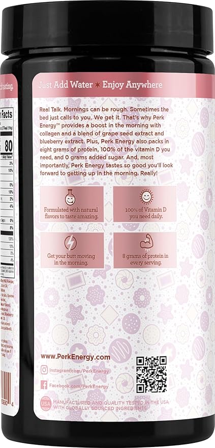 Perk Energy Drink Mix (Sugar Cookie) 20 Servings - Caffeinated Healthy Coffee Alternative with Protein 100mg of Caffeine Gluten-Free Soy-Free Peanut-Free