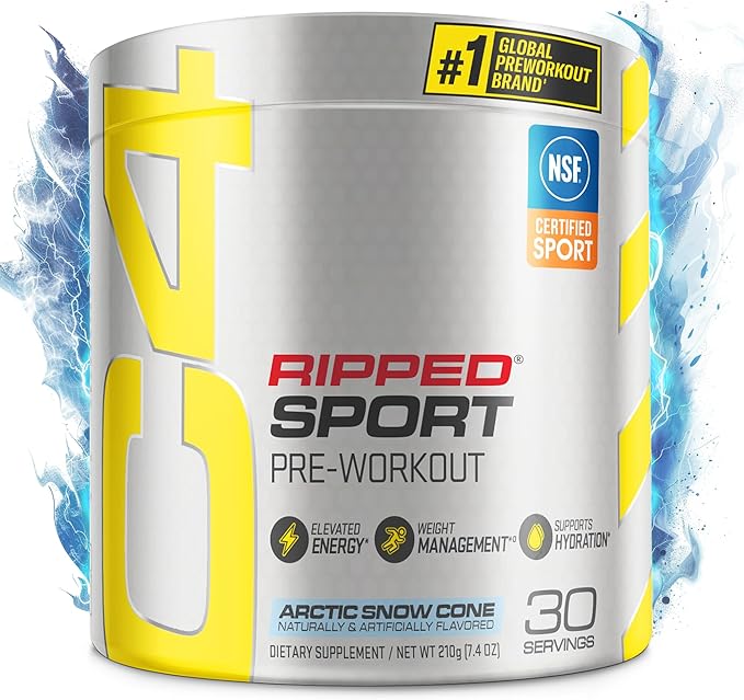 Cellucor C4 Ripped Sport Pre Workout Powder Arctic Snow Cone - NSF Certified for Sport + Sugar Free Preworkout Energy Supplement for Men &amp Women - 135mg Caffeine + Weight Loss - 30 Servings