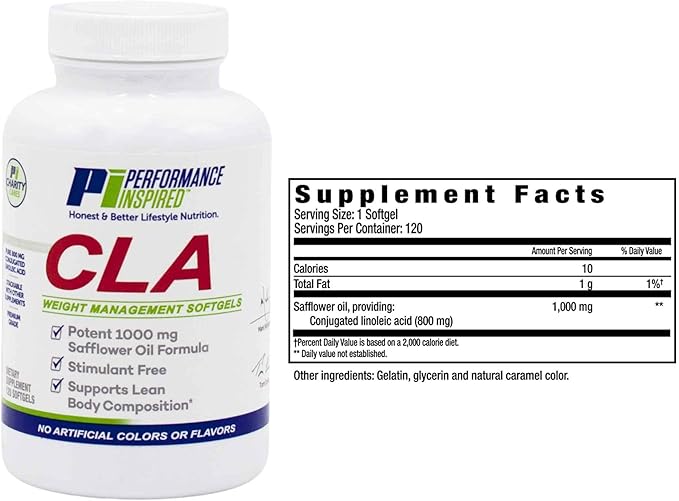 PERFORMANCE INSPIRED Nutrition CLA Softgels – 1000mg Safflower Oil – Stimulant-Free – Supports Lean Body Composition – 120 Count