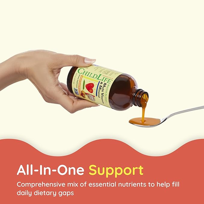 CHILDLIFE Essentials Kids Multivitamin &amp Mineral - Vitamins for Kids Liquid Multivitamin for Toddler &amp Baby - Natural Orange &amp Mango 8 Fl Oz (Pack of 2)