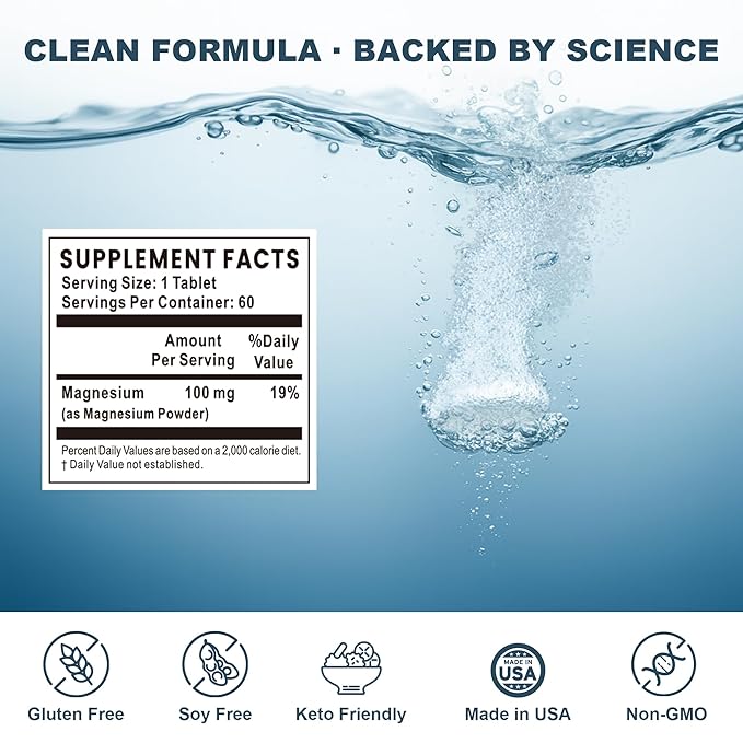 Hydrogen Water Tablets with Magnesium – 8 PPM H2 Molecular Hydrogen Tablets for Drinking Water – Antioxidant Formula for Energy Recovery &amp Cognitive Support – 60 Unflavored H2 Tabs | 2 Month Supp