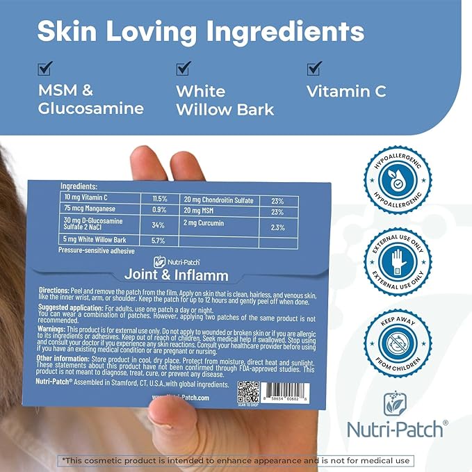NUTRI-PATCH Inflam Topical Skin Patch | Infused with Turmeric MSM White Willow Bark and Vitamin C 30 Count