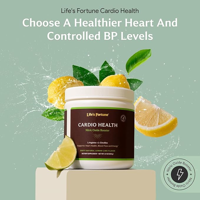 Life's Fortune L Arginine L Citrulline Supplement Powder - High Potency Nitric Oxide Supplement Booster with Natural Lemon Lime Flavor - Cardio Health Blood Pressure and Vascular Support - 258g
