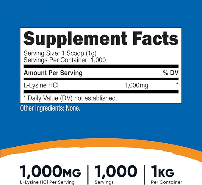 Nutricost L-Lysine Powder 1KG (2.2lbs) - Pure L-Lysine Non-GMO Gluten Free