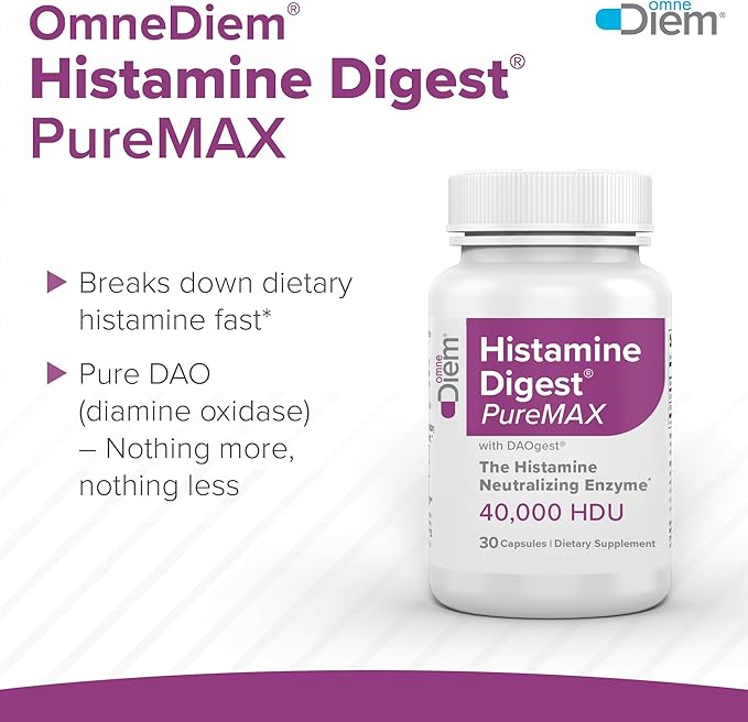 Omne Diem Histamine Digest PureMAX with DAO - Diamine Oxidase Supplement for Food Related Histamine Intolerance (30 Capsules)